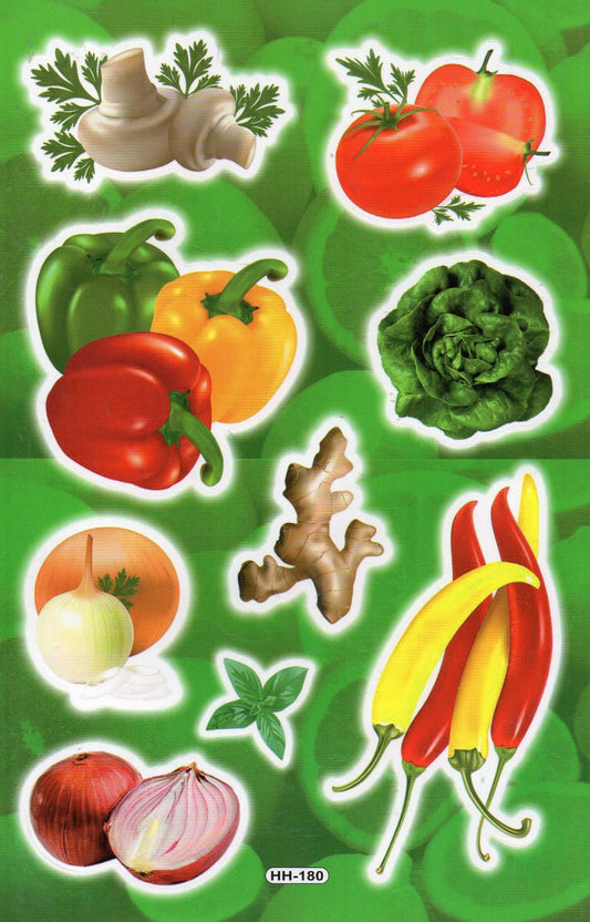 Gemüse Kopfsalat Tomate Ingwer Chilli Aufkleber Sticker für Kinder Basteln Kindergarten Geburtstag 1 Blatt  186