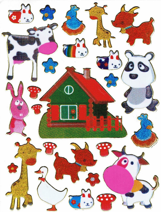 Goat Rabbit Cow Farm Colorful Animals Stickers Metallic Glitter Effect Children Crafts Kindergarten 1 Sheet 190