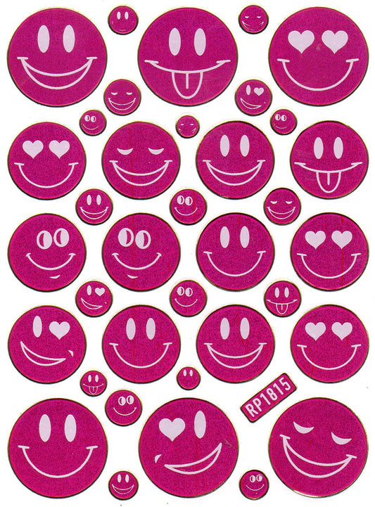 Smilies Laughing Face Smiley Pink Sticker Metallic Glitter Effect for Children Crafts Kindergarten 1 Sheet 198