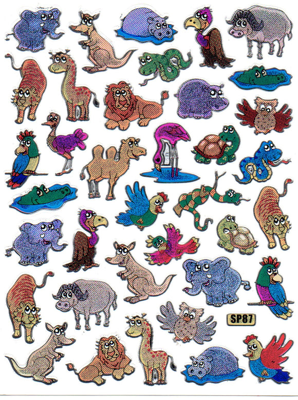 Büffel Löwe Puma Kamel bunt Tiere Aufkleber Sticker metallic Glitzer Effekt Kinder Basteln Kindergarten 1 Bogen 198