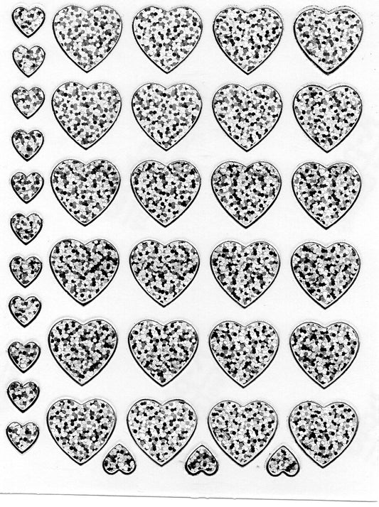 Heart Hearts Silver Love Sticker Metallic Glitter Effect for Children Crafts Kindergarten 1 sheet 198