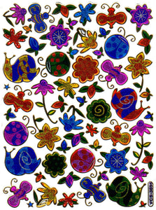 Blumen Insekten Schnecke bunt Tiere Aufkleber Sticker metallic Glitzer Effekt Kinder Basteln Kindergarten 1 Bogen 227