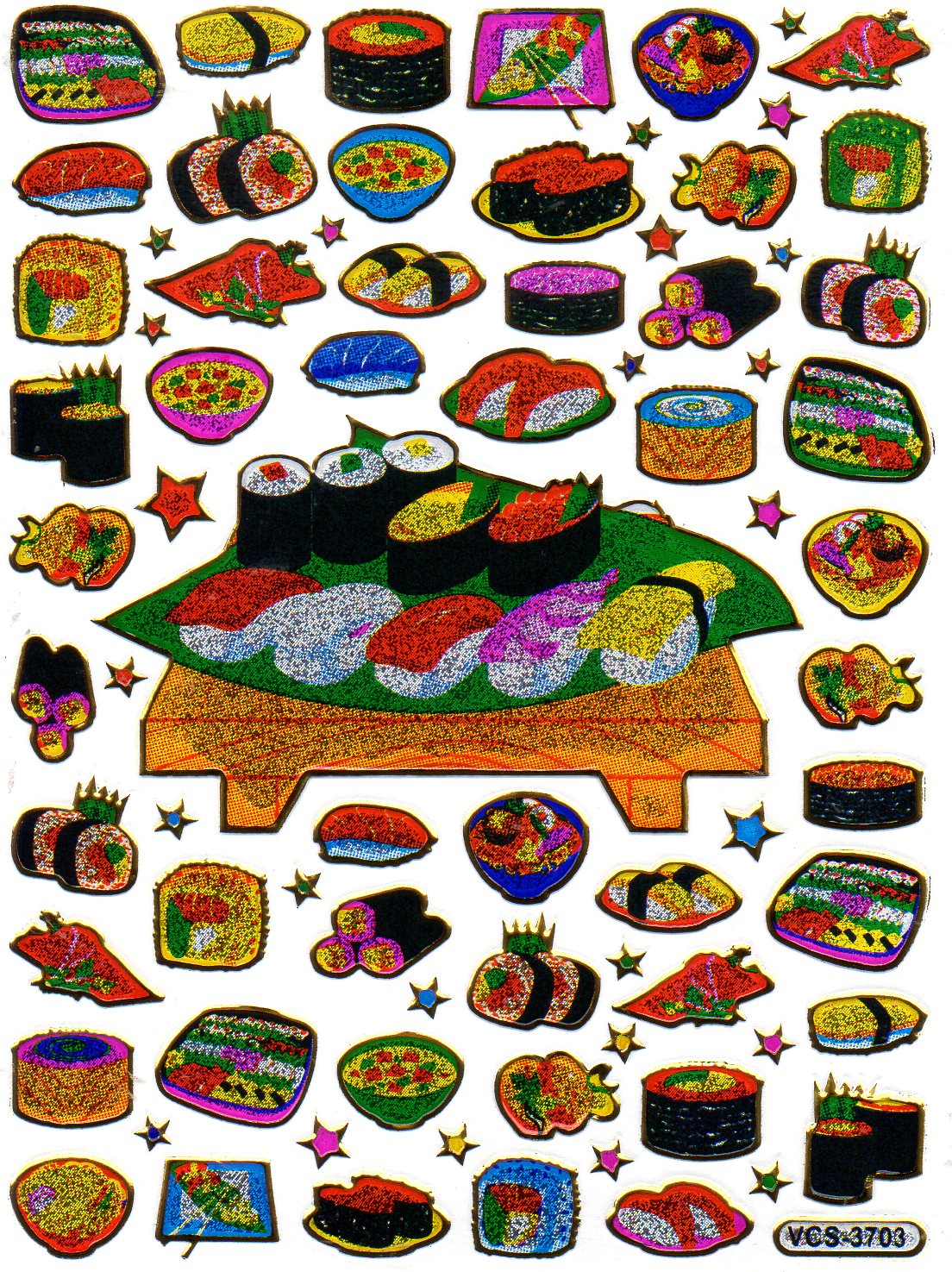 Sushi Japanese food sticker metallic glitter effect school office folder children craft kindergarten 1 sheet 227