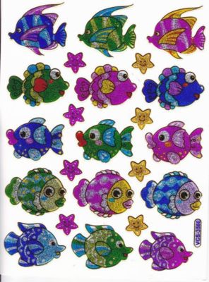 Fisch Fisches Meeresbewohner Wassertiere Tiere bunt Aufkleber Sticker metallic Glitzer Effekt für Kinder Basteln Kindergarten Geburtstag 1 Bogen 235