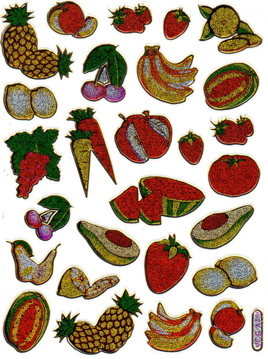 Früchte Obst Aufkleber Sticker metallic Glitzer Effekt Schule Kinder Basteln Kindergarten 1 Bogen 239