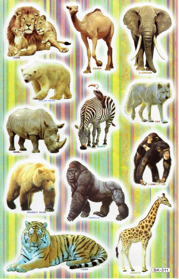 nashorn Zebra Elefant Kamel Safari Tiere Aufkleber Sticker für Kinder Basteln Kindergarten Geburtstag 1 Bogen 258