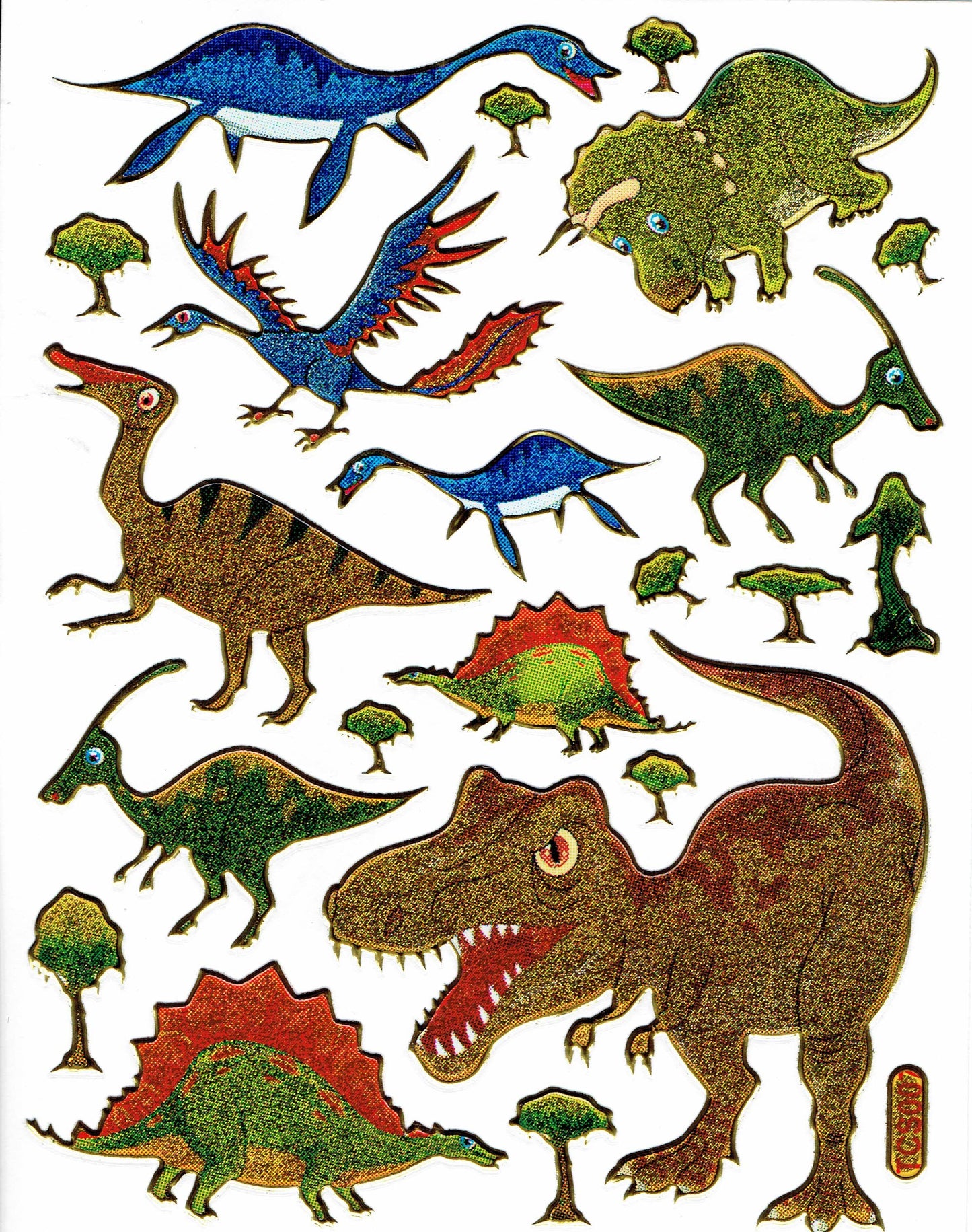 Dino Dinosaur Jurassic T-Rex Animals Sticker Metallic Glitter Effect Children Crafts Kindergarten 1 sheet 269