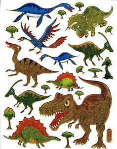 Dino Dinosaurier Jurassic T-Rex Tiere Aufkleber Sticker metallic Glitzer Effekt Kinder Basteln Kindergarten 1 Bogen 269