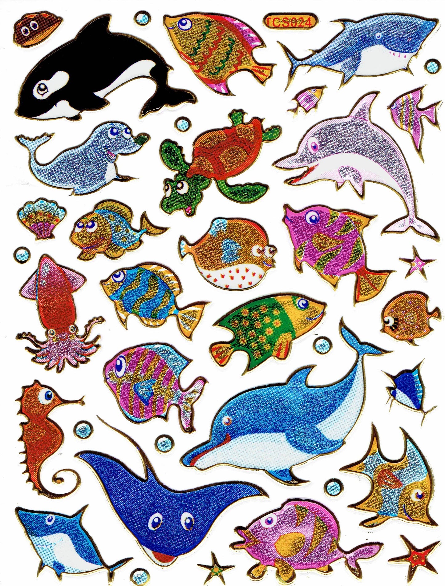 Fisch Fisches Meeresbewohner Wassertiere Tiere bunt Aufkleber Sticker metallic Glitzer Effekt für Kinder Basteln Kindergarten Geburtstag 1 Bogen 269