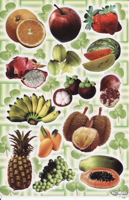 Früchte Bananen Ananas Weintrauben Papaya Aufkleber Sticker für Kinder Basteln Kindergarten Geburtstag 1 Bogen 026