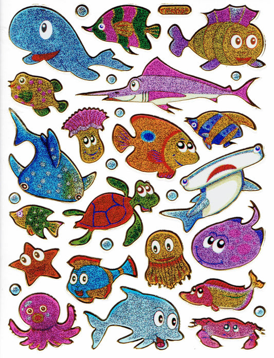 Fisch Fisches Meeresbewohner Wassertiere Tiere bunt Aufkleber Sticker metallic Glitzer Effekt für Kinder Basteln Kindergarten Geburtstag 1 Bogen 281