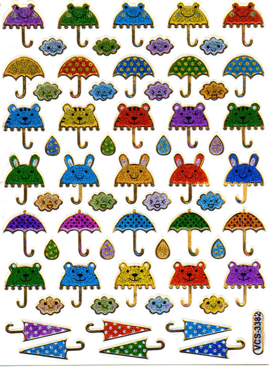 Regenschirm Sonnenschirm Schirm Aufkleber Sticker metallic Glitzer Effekt Schule Kinder Basteln Kindergarten 1 Bogen 281