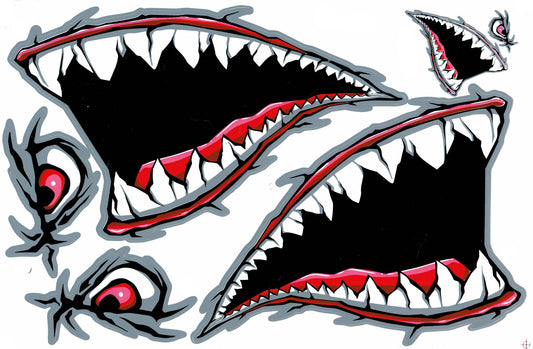 Requin bouche pharynx gullet dents rouge autocollant moto scooter planche à roulettes voiture tuning modèle bâtiment auto-adhésif 287