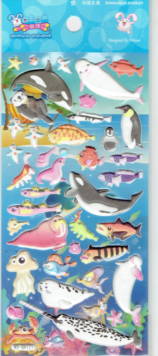3D poissons poissons mer créatures animaux autocollants autocollants pour enfants artisanat maternelle anniversaire 1 feuille 294