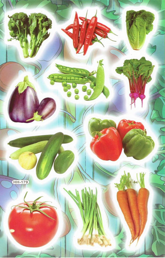 Gemüse Brokkoli Chilli Erbsen Karotte Aufkleber Sticker für Kinder Basteln Kindergarten Geburtstag 1 Bogen  295