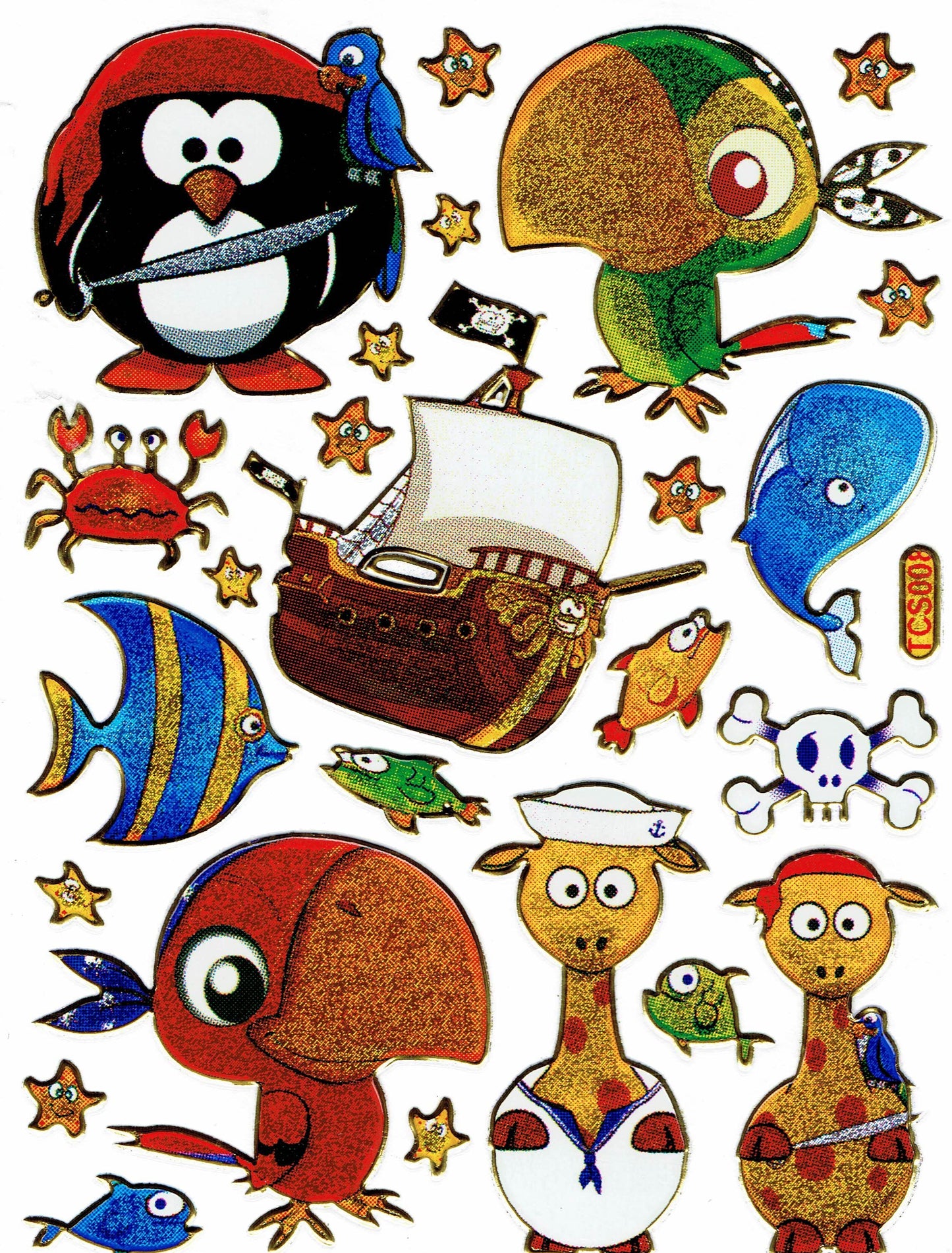 Piraten Vogel Piratenschiff bunt Tiere Aufkleber Sticker metallic Glitzer Effekt Kinder Basteln Kindergarten 1 Bogen 296