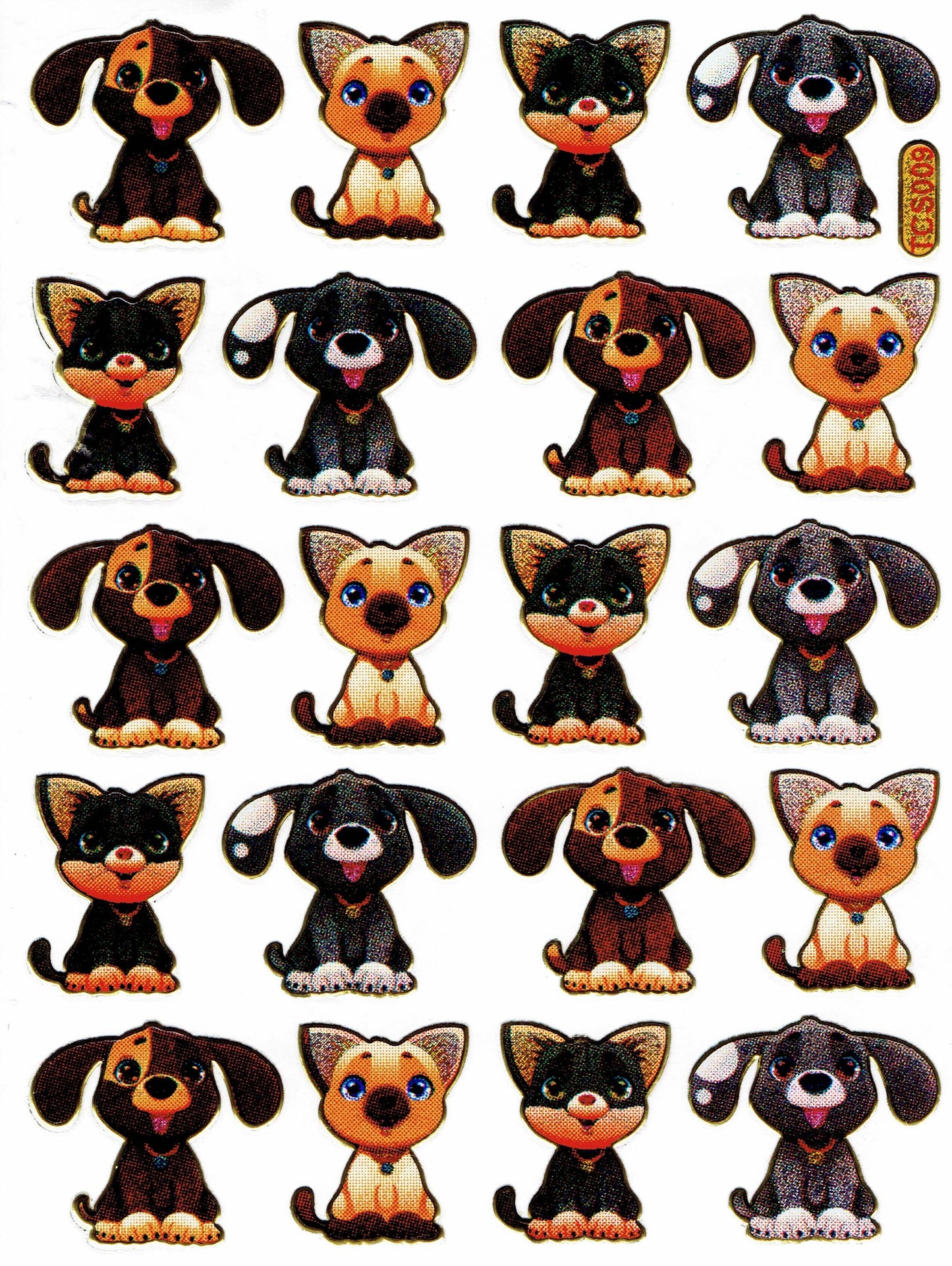 Dogs Puppy Colorful Animals Stickers Metallic Glitter Effect Children Crafts Kindergarten 1 sheet 298