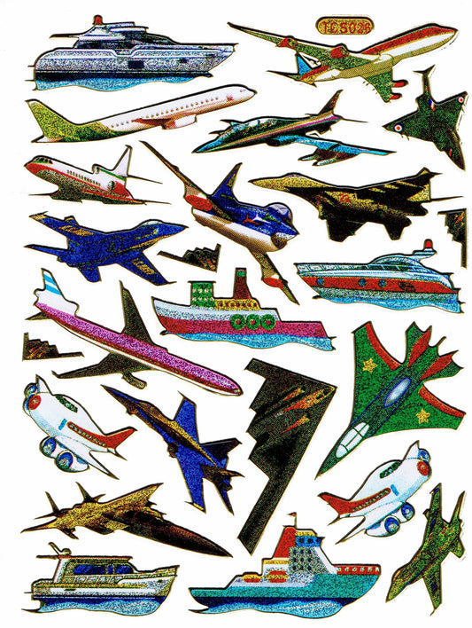 Jet Plane Ships Yacht Sticker Metallic Glitter Effect School Children Crafts Kindergarten 1 sheet 299