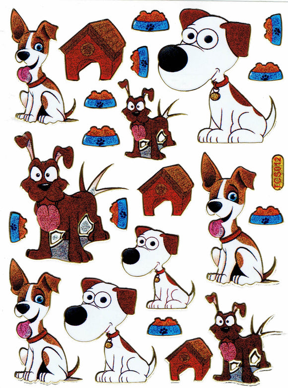 Hunde Hund Welpe bunt Tiere Aufkleber Sticker metallic Glitzer Effekt Kinder Basteln Kindergarten 1 Bogen 300