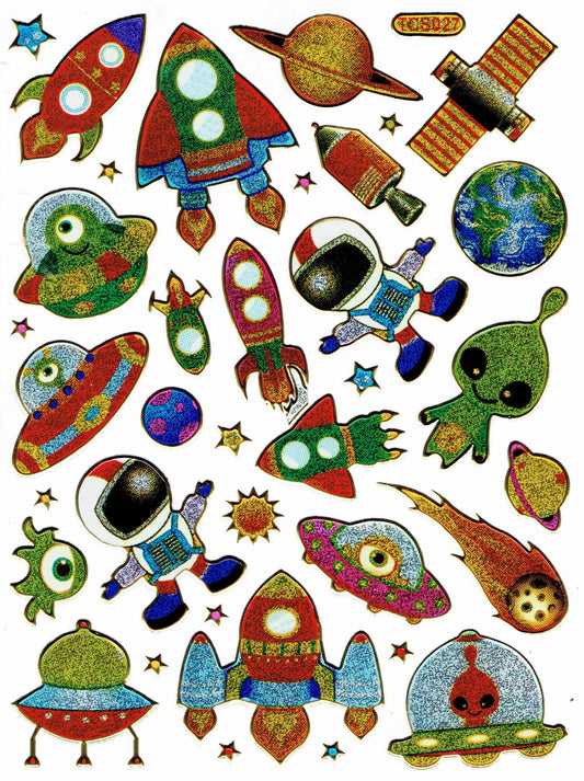 Rocket Ufo Astronaut Sticker Metallic Glitter Effect School Children Crafts Kindergarten 1 Sheet 300
