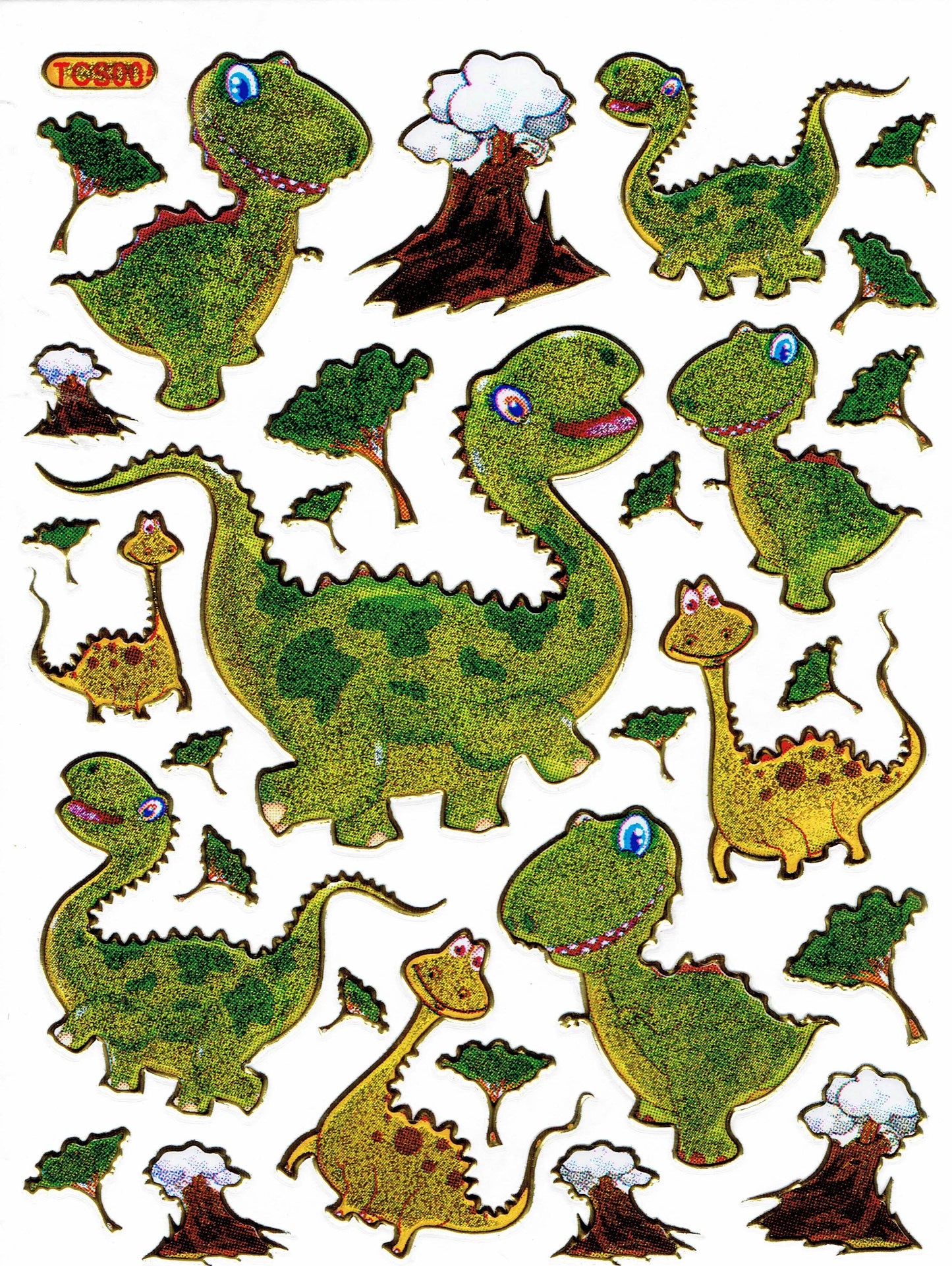 Dino Dinosaur Jurassic T-Rex Animals Stickers Metallic Glitter Effect Children Crafts Kindergarten 1 sheet 305