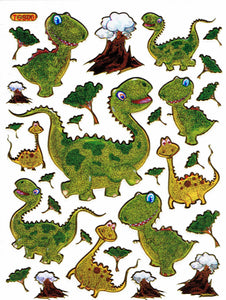 Dino Dinosaurier Jurassic T-Rex Tiere Aufkleber Sticker metallic Glitzer Effekt Kinder Basteln Kindergarten 1 Bogen 305