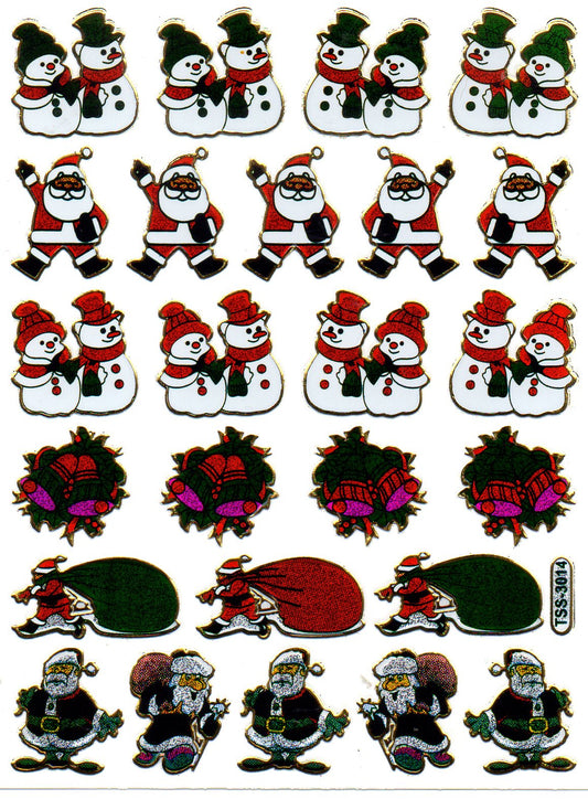 Christmas snowman Santa Claus sticker metallic glitter effect for children crafts kindergarten birthday 1 sheet 316