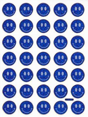Smilies Lachendes Gesicht Smiley blau Aufkleber Sticker metallic Glitzer Effekt für Kinder Basteln Kindergarten 1 Bogen 316
