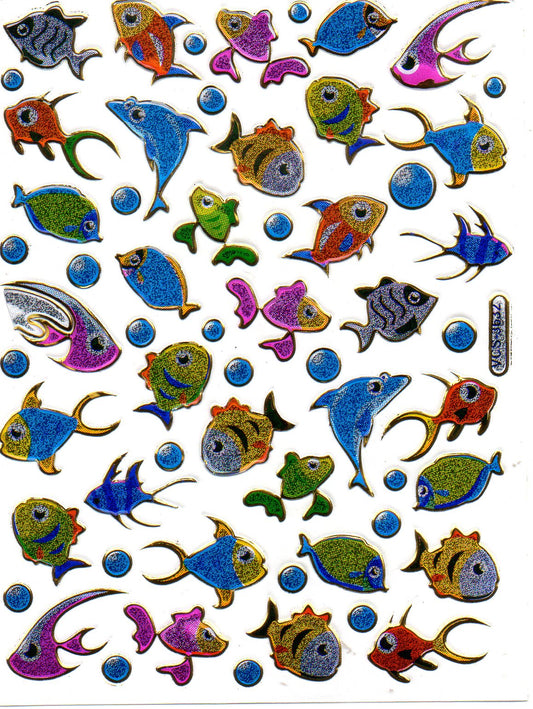 Fisch Fisches Meeresbewohner Wassertiere Tiere bunt Aufkleber Sticker metallic Glitzer Effekt für Kinder Basteln Kindergarten Geburtstag 1 Bogen 318