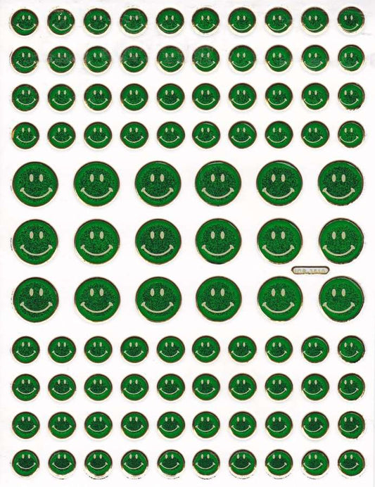 Smilies Laughing Face Smiley Green Sticker Metallic Glitter Effect for Children Crafts Kindergarten 1 Sheet 321