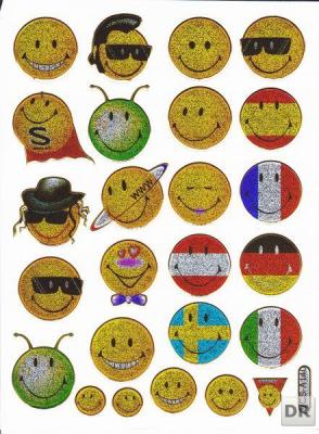 Smilies laughing face smiley yellow sticker metallic glitter effect for children crafts kindergarten 1 sheet 340