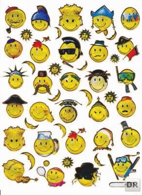 Smilies Lachendes Gesicht Smiley gelb Aufkleber Sticker metallic Glitzer Effekt für Kinder Basteln Kindergarten 1 Bogen 342