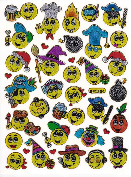 Smilies laughing face smiley yellow sticker metallic glitter effect for children crafts kindergarten 1 sheet 345