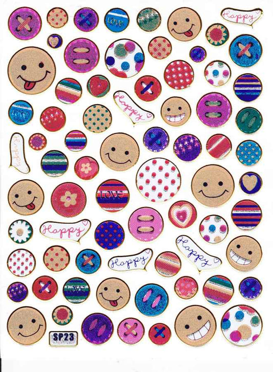 Smilies Laughing Face Smiley Colorful Sticker Metallic Glitter Effect for Children Crafts Kindergarten 1 Sheet 353