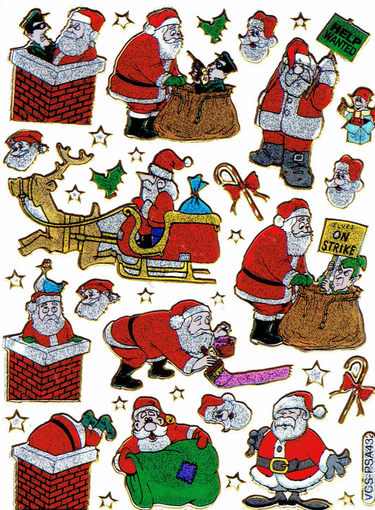 Christmas snowman Santa Claus sticker metallic glitter effect for children crafts kindergarten birthday 1 sheet 354