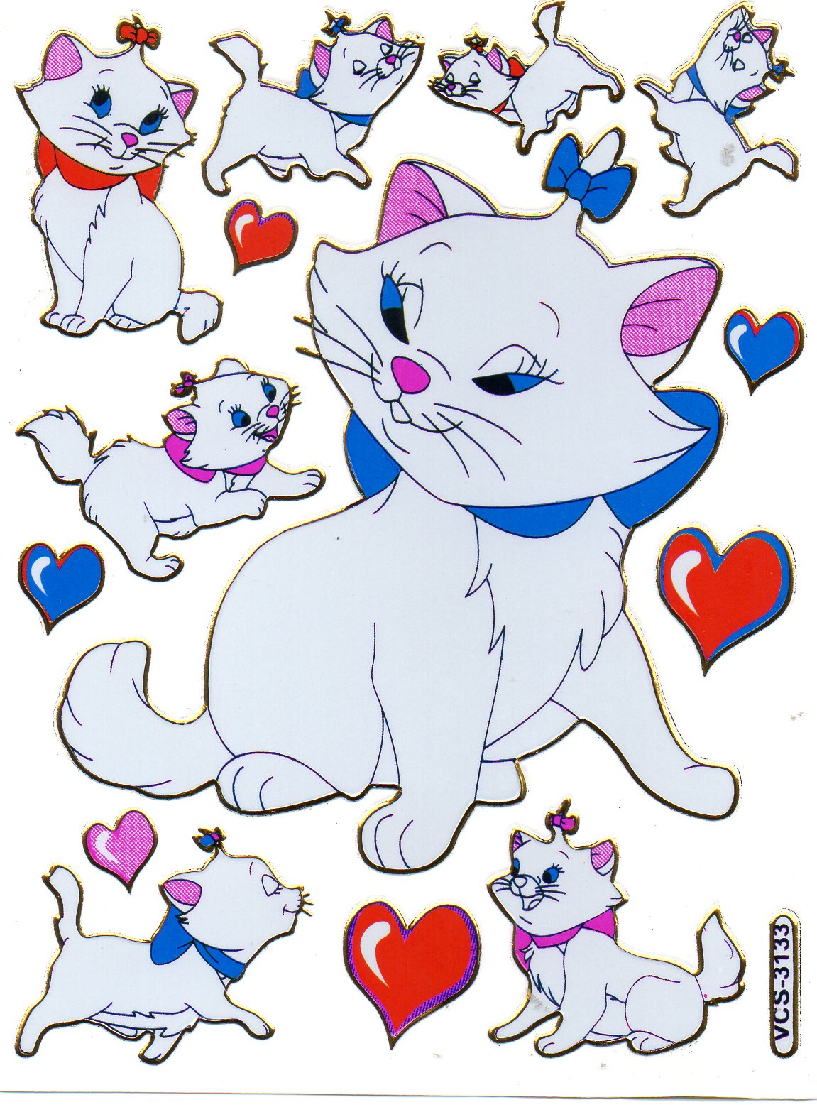Katze Marie bunt Tiere Aufkleber Sticker metallic Glitzer Effekt Kinder Basteln Kindergarten 1 Bogen 355