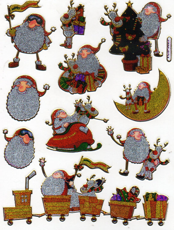 Christmas snowman Santa Claus sticker metallic glitter effect for children crafts kindergarten birthday 1 sheet 358