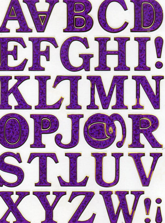 Letters ABC purple height 18 mm sticker sticker metallic glitter effect school office folder children craft kindergarten 1 sheet 358