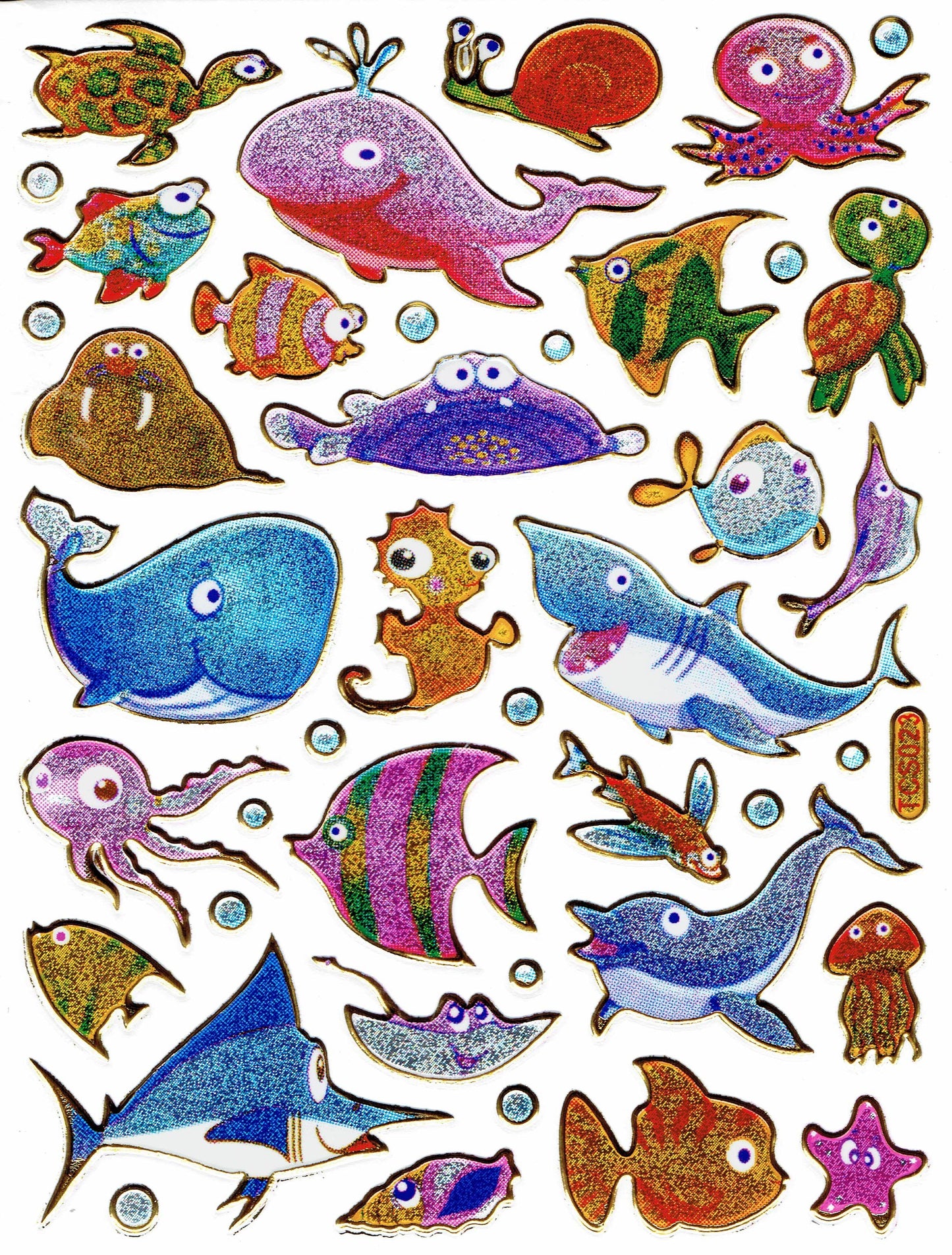 Fish Fish sea creatures aquatic animals animals colorful stickers metallic glitter effect for children crafts kindergarten birthday 1 sheet 368