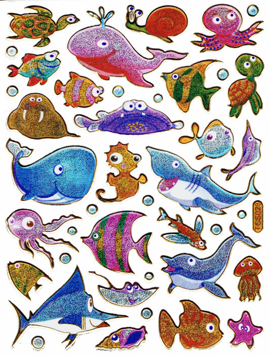 Fisch Fisches Meeresbewohner Wassertiere Tiere bunt Aufkleber Sticker metallic Glitzer Effekt für Kinder Basteln Kindergarten Geburtstag 1 Bogen 368