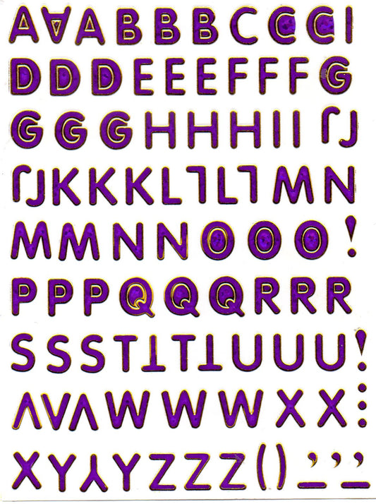 Letters ABC purple height 10 mm sticker sticker metallic glitter effect school office folder children craft kindergarten 1 sheet 370