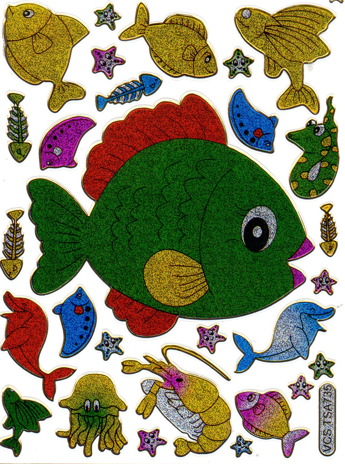 Fisch Fisches Meeresbewohner Wassertiere Tiere bunt Aufkleber Sticker metallic Glitzer Effekt für Kinder Basteln Kindergarten Geburtstag 1 Bogen 373