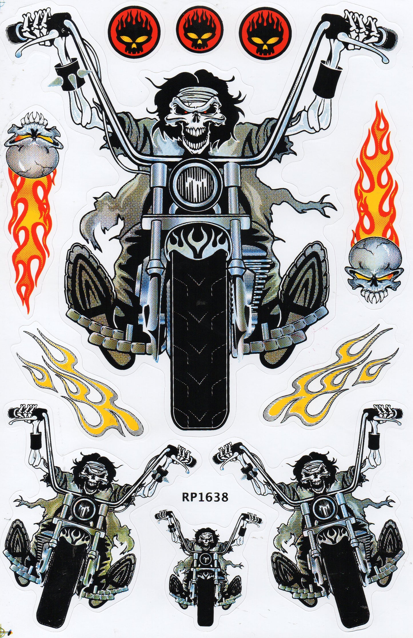 Biker Flammen Schädel Totenkopf Skull Aufkleber Sticker Motorrad Roller Skateboard Auto Tuning Modellbau selbstklebend 375