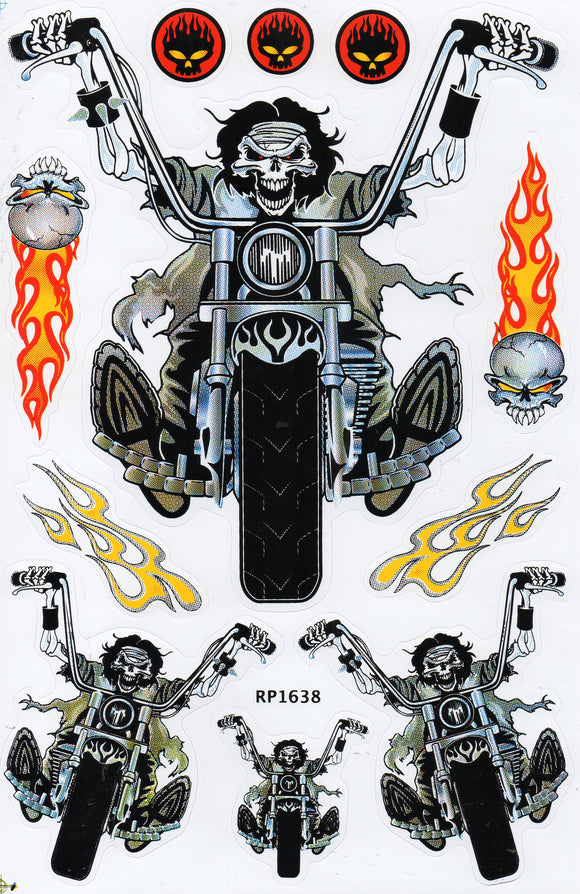 Biker Flame Skull Skull Sticker Motorbike Scooter Skateboard Car Tunin –