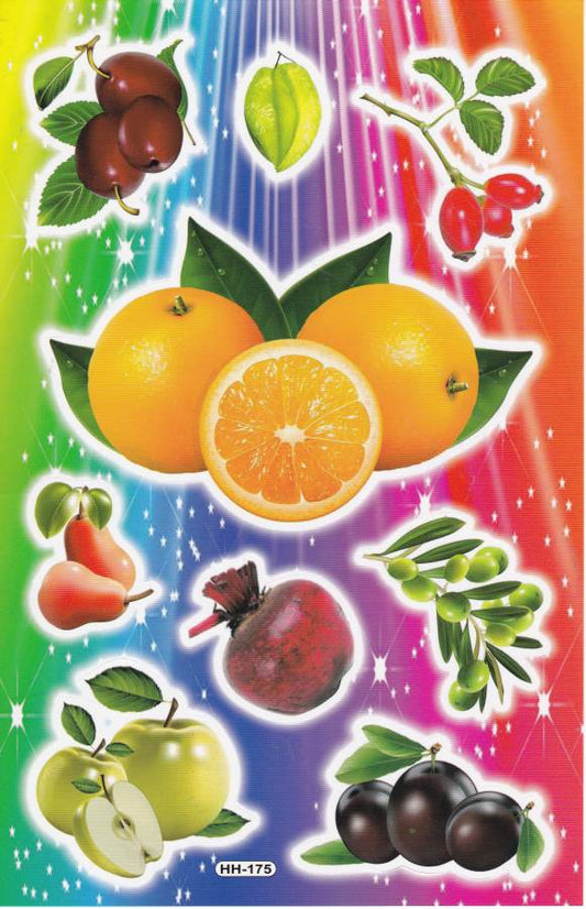 Fruits Orange Prune Rose Musquée Pomme Autocollants pour Enfants Artisanat Maternelle Anniversaire 1 feuille 039