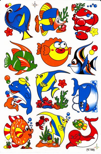 Poissons mer aquarium poissons animaux autocollants pour enfants artisanat maternelle anniversaire 1 feuille 392