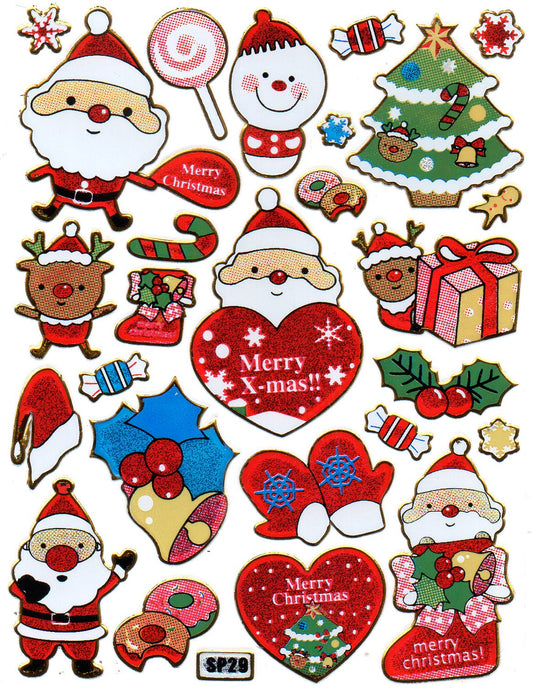 Christmas snowman Santa Claus sticker metallic glitter effect for children crafts kindergarten birthday 1 sheet 394