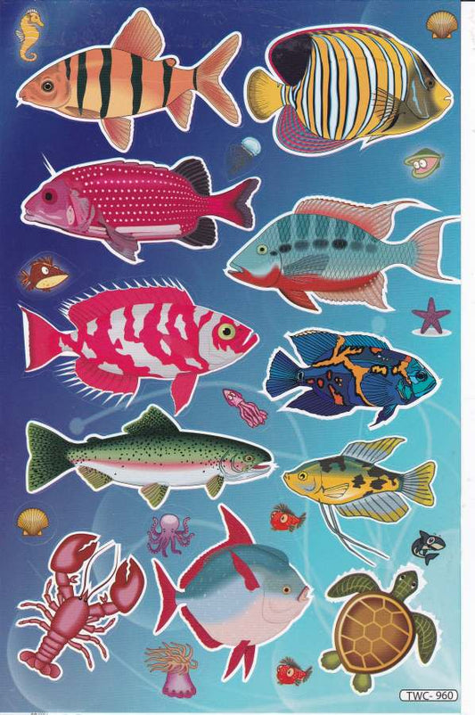 Poissons mer aquarium poissons animaux autocollants pour enfants artisanat maternelle anniversaire 1 feuille 397
