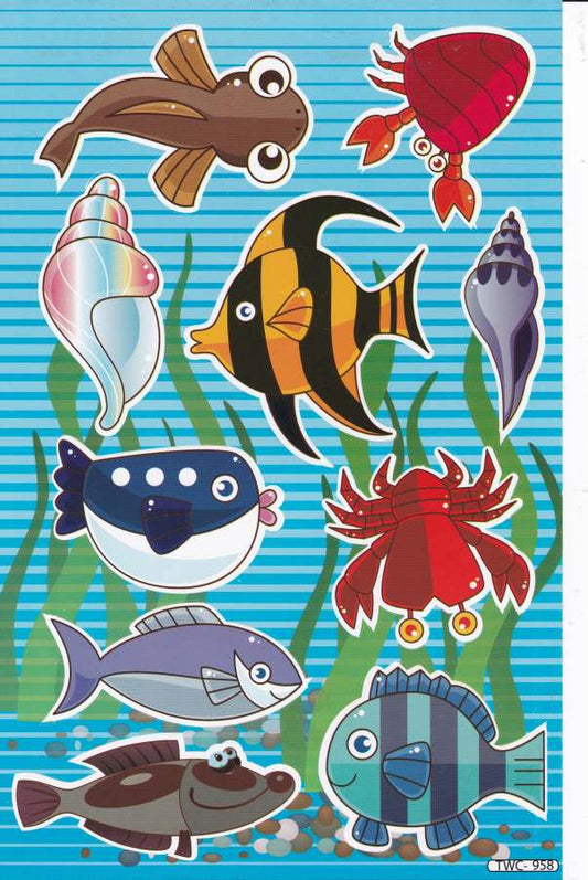 Poissons mer aquarium poissons animaux autocollants pour enfants artisanat maternelle anniversaire 1 feuille 399