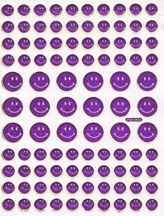 Smilies Laughing Face Smiley Purple Sticker Metallic Glitter Effect for Children Crafts Kindergarten 1 Sheet 399